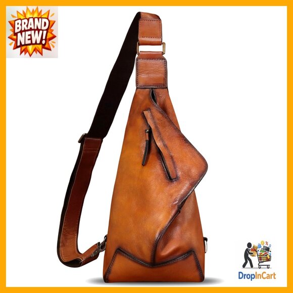 Vintage Genuine Leather Sling Backpack Daypack Crossbody Adjustable Strap
